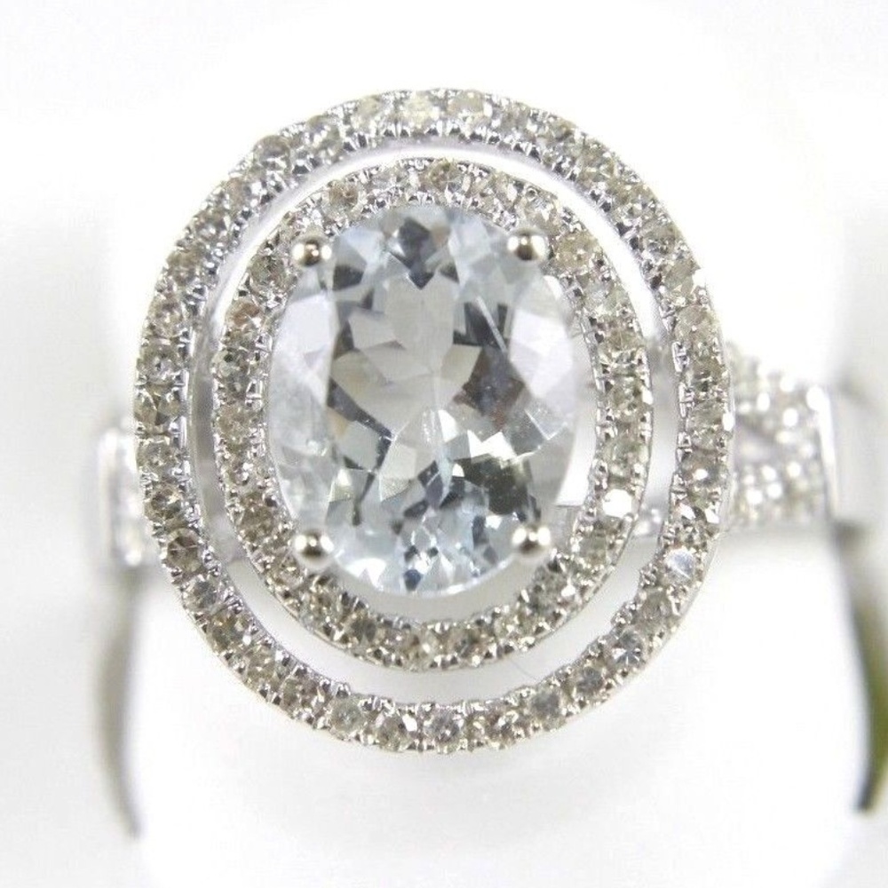 Oval Aquamarine & Diamond Ladys Ring 14K WG 2.32Ct